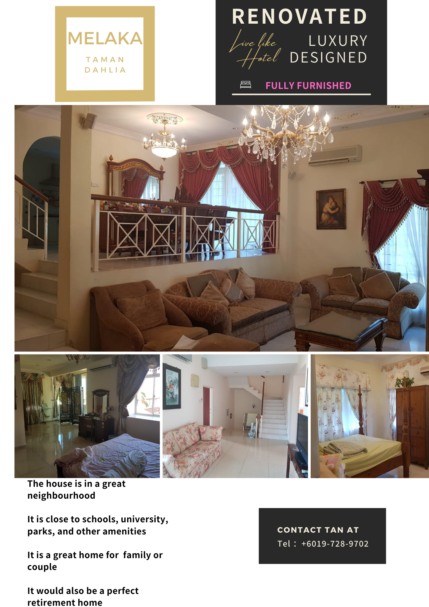 BIG LAND FULLY FURNISHED 2.5 Storey Semi D House at Taman Dahlia Melaka for Rent image