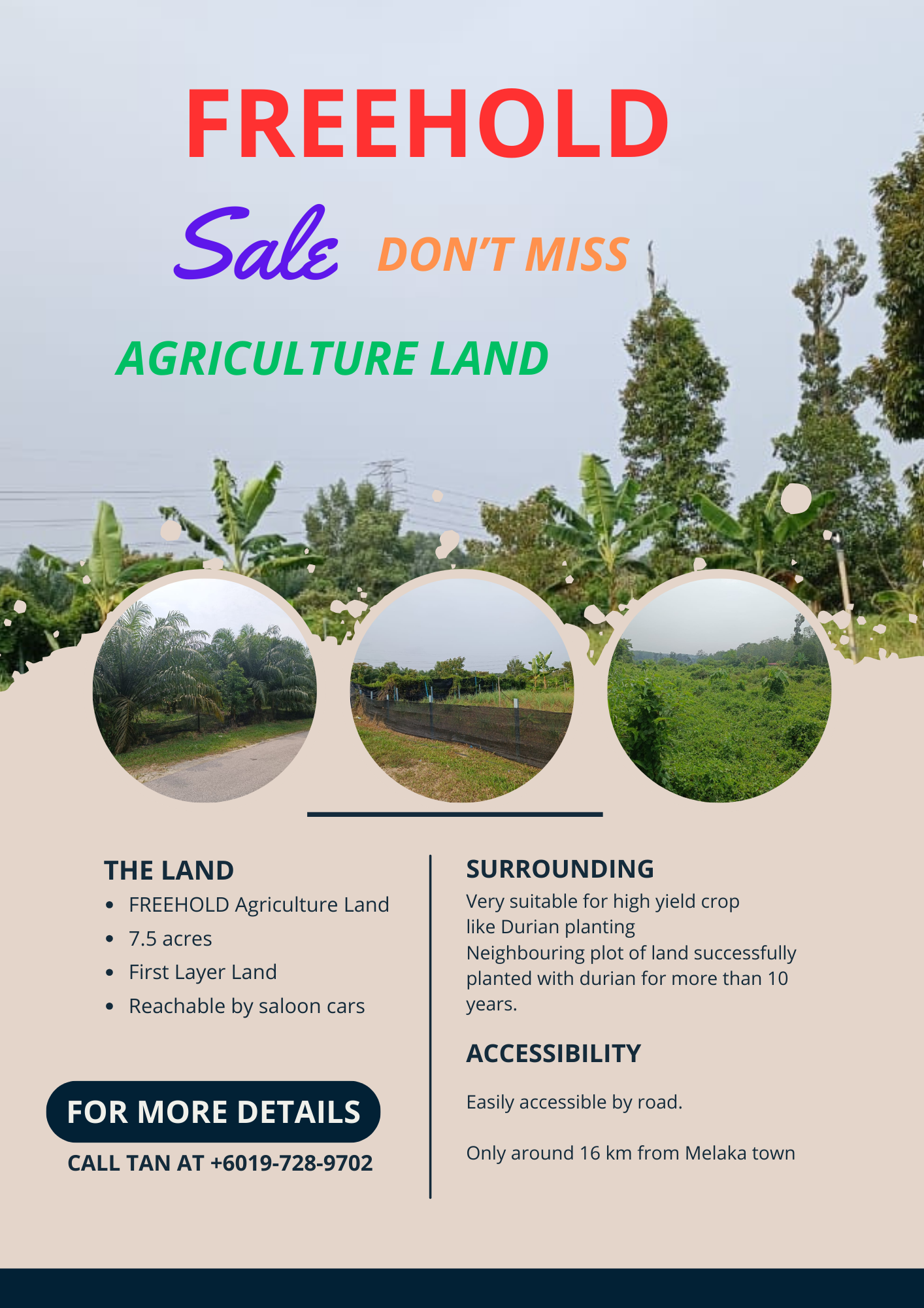 Very Good Landscape and Accessibility Freehold Agriculture Land at Tehel Melaka for Sales image