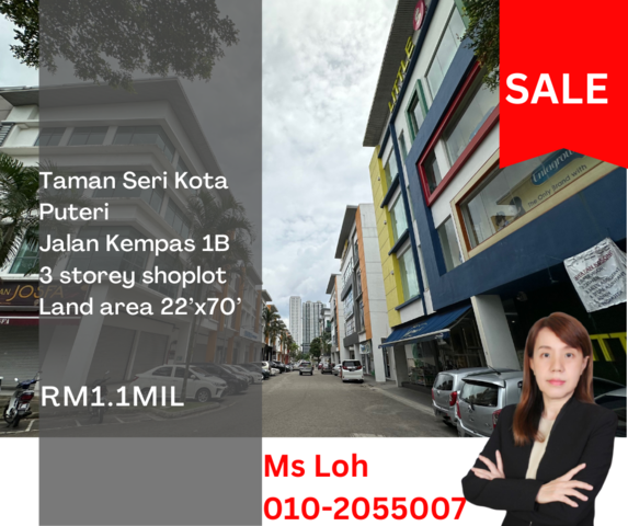 Taman Seri Kota Puteri Jalan Kempas 1B 3 Storey Shoplot for Sale photo