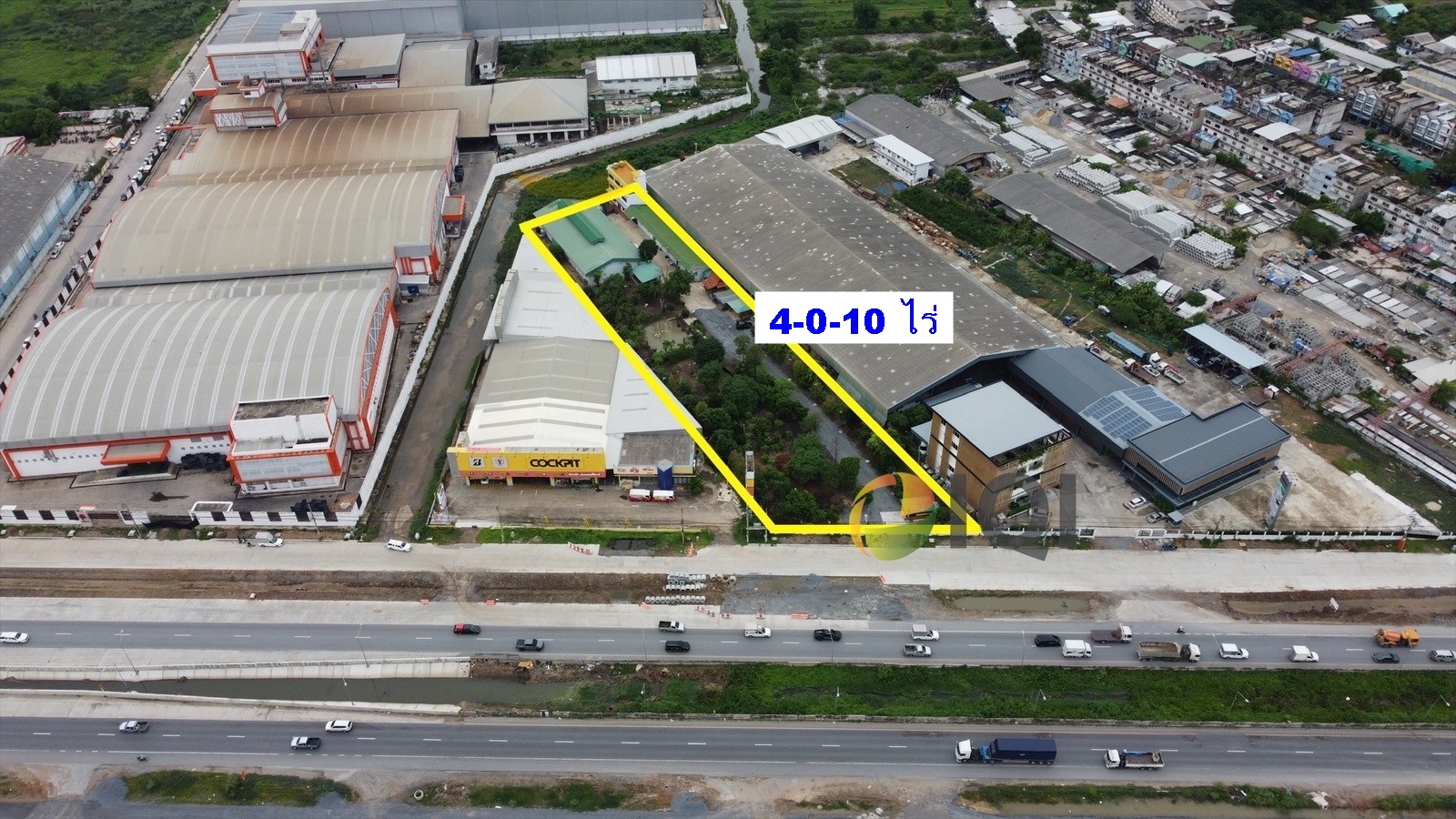 Land for sale 4-0-10 rai with office building and 3-storey house, Bang Bua Thong - Suphan Buri Road image