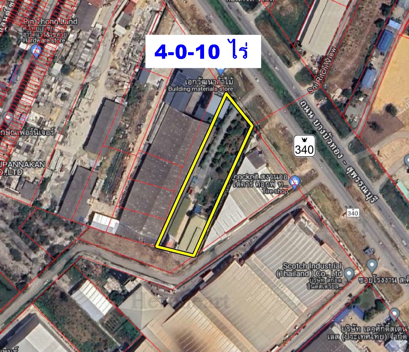 Land for sale 4-0-10 rai with office building and 3-storey house, Bang Bua Thong - Suphan Buri Road image