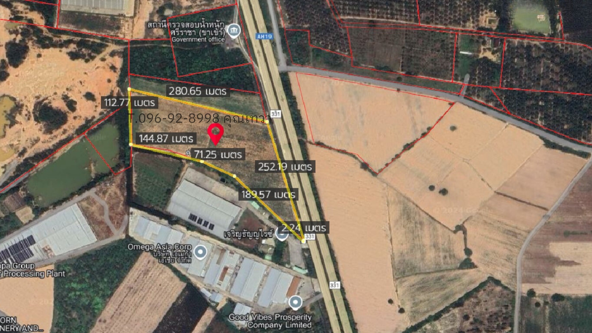 ขายที่ติดถนนใหญ่8 เลนส์  หมายเลข 331  (สัตหีบ-พนมสารคาม) พนัสนิคม ชลบุรี-ปราจีน หน้ากว้างติดถนนถึง 250 เมตร image