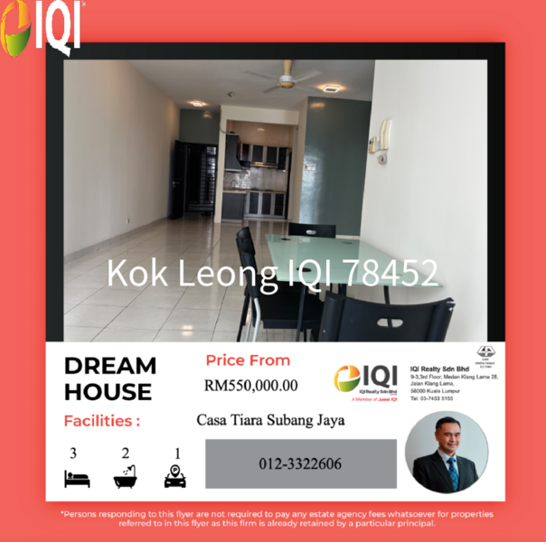  Casa Tiara, Subang Jaya Corner Unit, 3R, 2B For Sale
