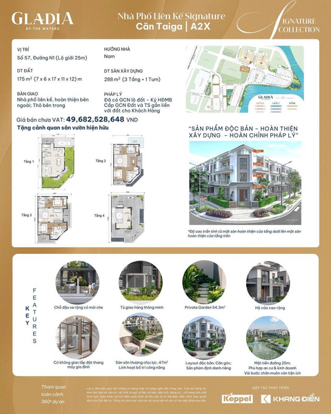 GLADIA KHANG DIEN - TOWNHOUSE - PRIVATE GARDEN - SELLING PRICE: 49,682,528,648 VND (EXCL. VAT)