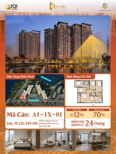 FOR SALE 4 BEDROOMS AT MASTERI PARK PLACE - RIVER VIEW - PRICE 19.2B VND