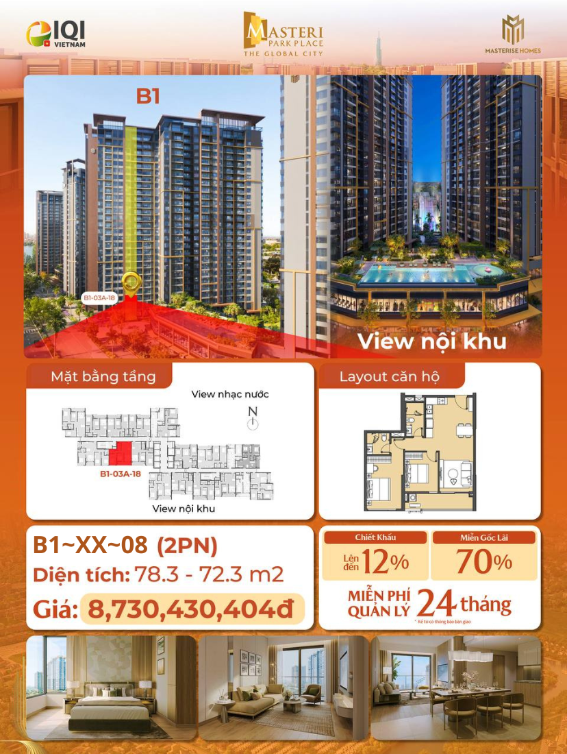 MASTERI PARK PLACE, 2 PHÒNG NGỦ, VIEW HỒ BƠI, GIÁ 8.7 TỶ image