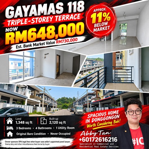 Gayamas 118 | Triple Storey | Bare Condition | Below Market Value, Worth Considering Bah